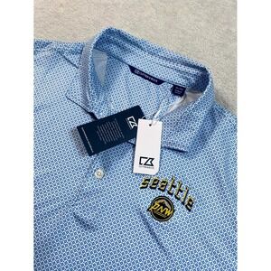 Cutter & Buck Pike Eco Diamond Dot Print Polo Shirt Men XL Blue Seattle Mariners
